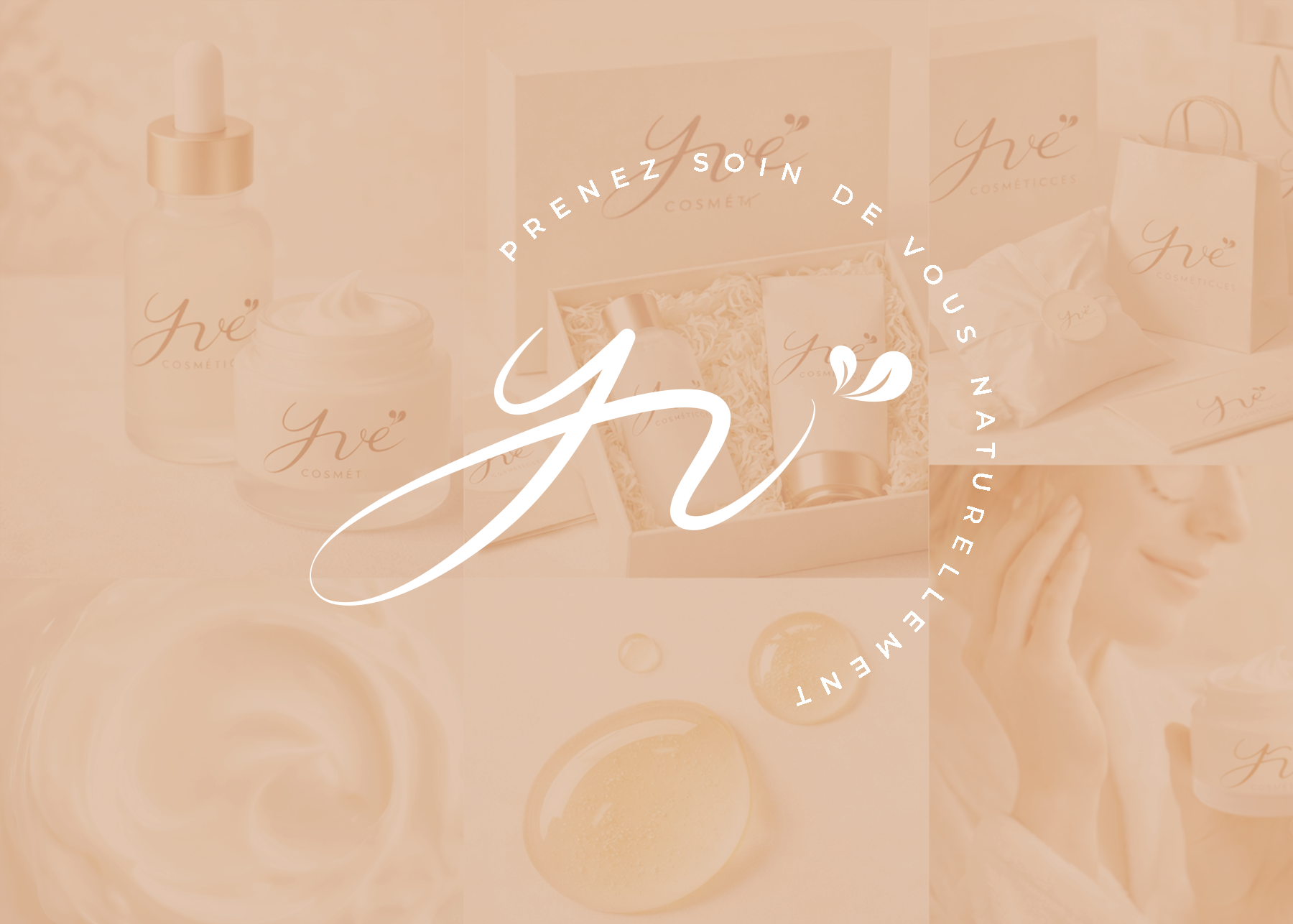 Monogramme de la marque Yvé Cosmétiques et sa signature en arc de cercle
